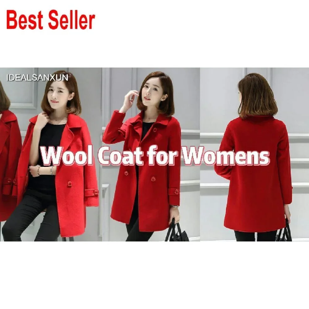 Wool Blend Peacoat Double Breasted Trench Coat Classic Elegant Fall Winter